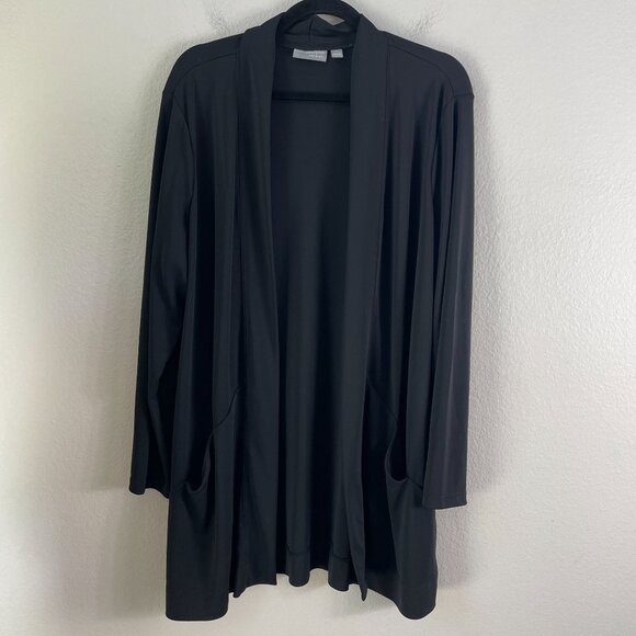 Susan Graver Womens Plus 1X Premier Black Open Front Cardigan Stretch Pockets - Picture 7 of 10